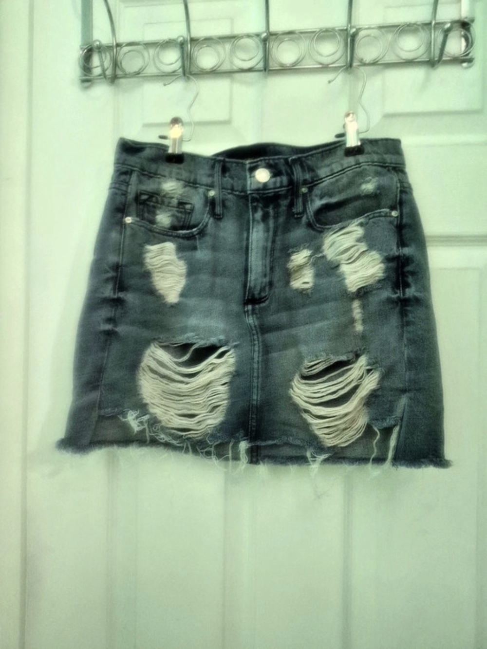 Distressed Denim Mini Skirt in Blue